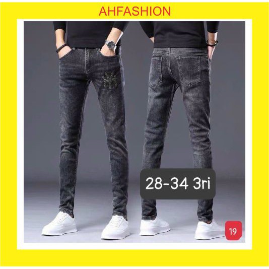 Quần jean nam đen chất bò rách gối co giãn cao cấp in BBR vải dày AHFASHION | BigBuy360 - bigbuy360.vn