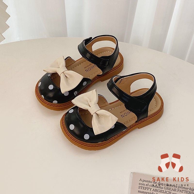 Giày búp bê bé gái, Giày sandal quai dán phối nơ chất da PU êm nhẹ đế cao su mềm chống trơn trượt cho bé 1-5 tuổi M13
