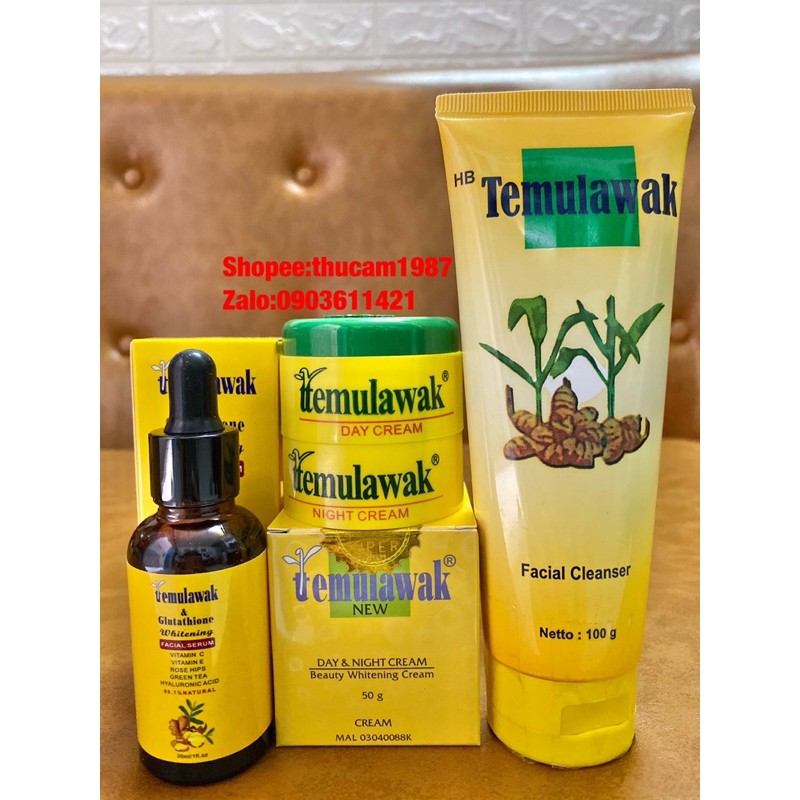 combo 3 sản phẩm kem ngày , đêm , sữa rửa mặt , serum TEMULAWAK.