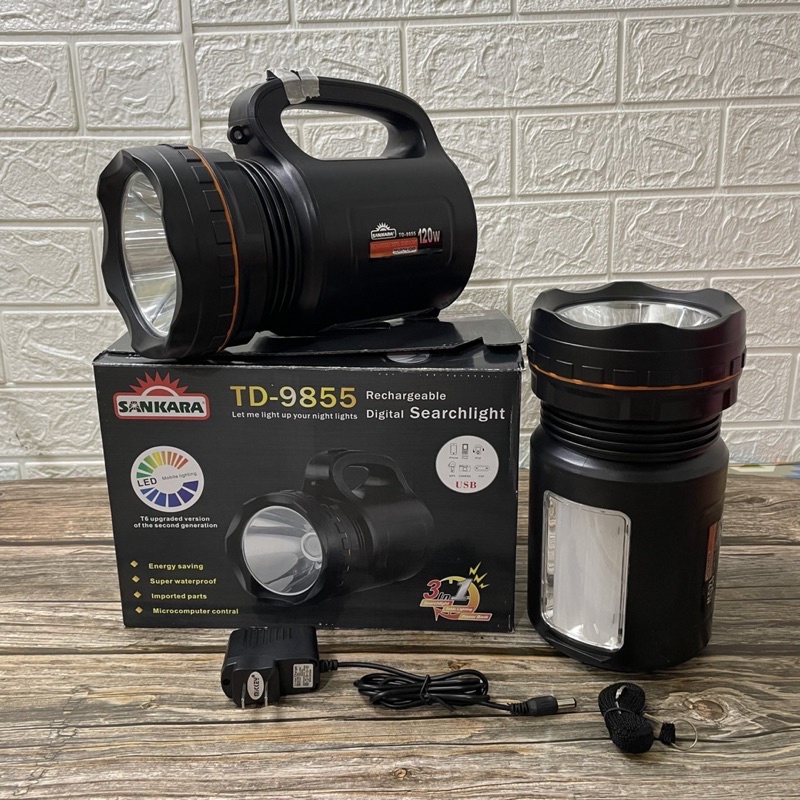 Đèn Pin Siêu Sáng T9-120W Có Đèn phụ và sạc cho điện thoại