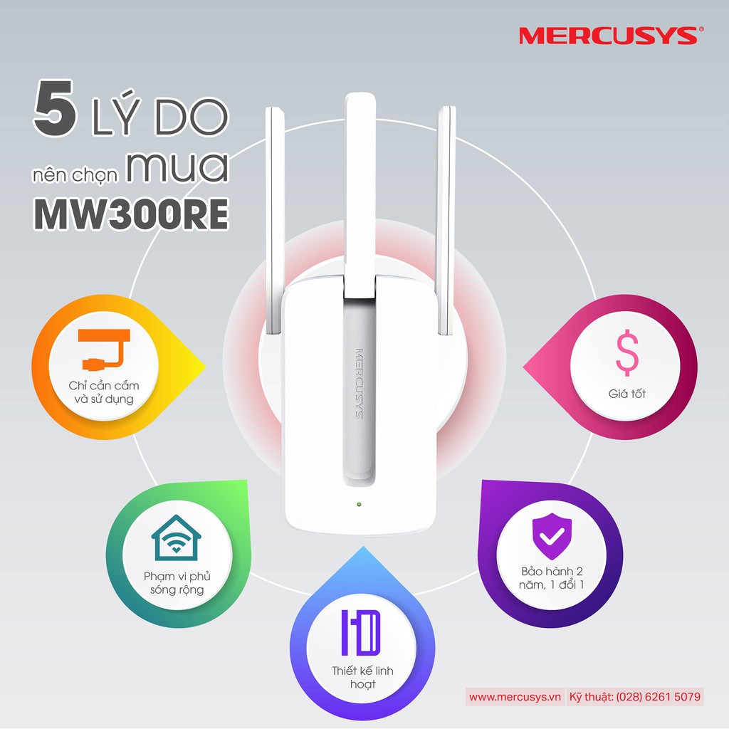 Bộ Kích Sóng Wifi 3 râu cực mạnh Mercusys MW300RE Tốc Độ 300Mbps - Mới 100% Bảo Hành 2 Năm 1 Đổi 1