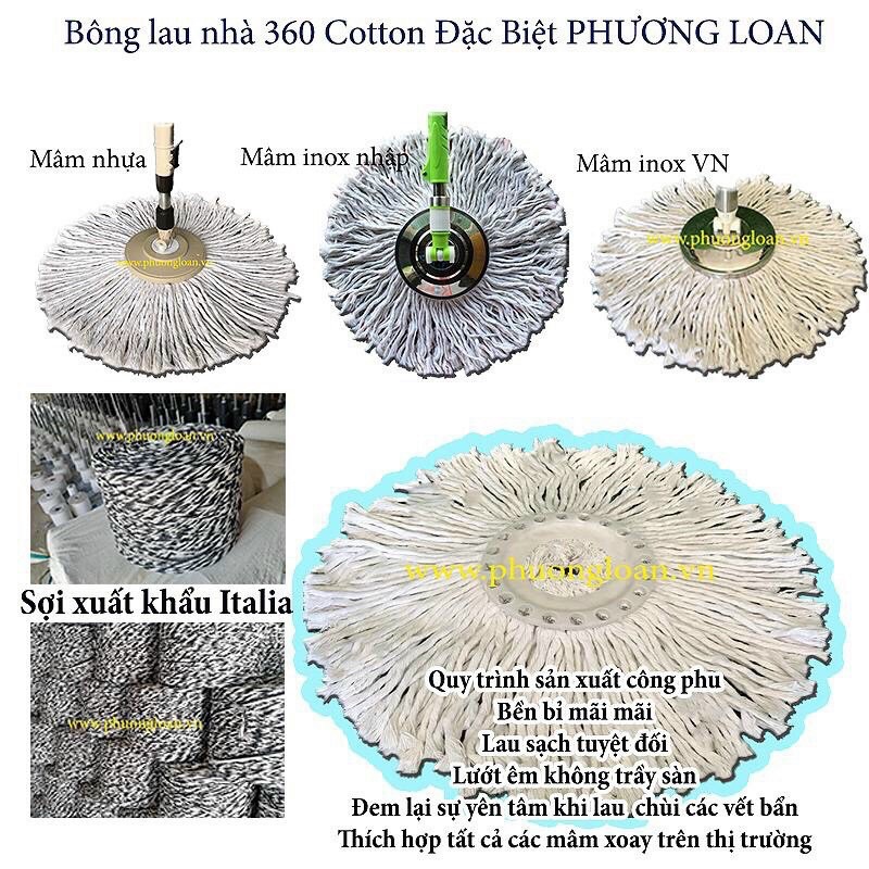 Bông lau nhà 360 bằng chất liệu sợi cotton siêu thấm nước