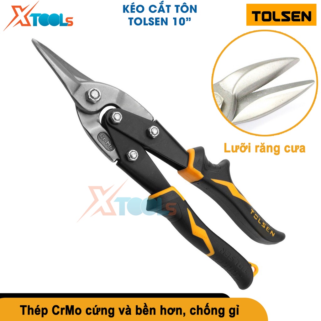 Kéo cắt tôn Tolsen 250mm chất liệu thép không gỉ, tay cầm bằng nhựa cao cấp chống trơn trượt [CHÍNH HÃNG][XTOOLS]