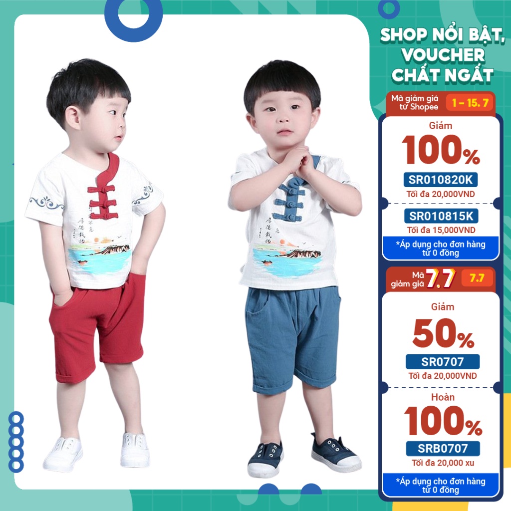 Đồ bé trai TINY KIDS, bộ cho bé cộc tay cổ trang mặc nhà cho bé từ 6-28kg