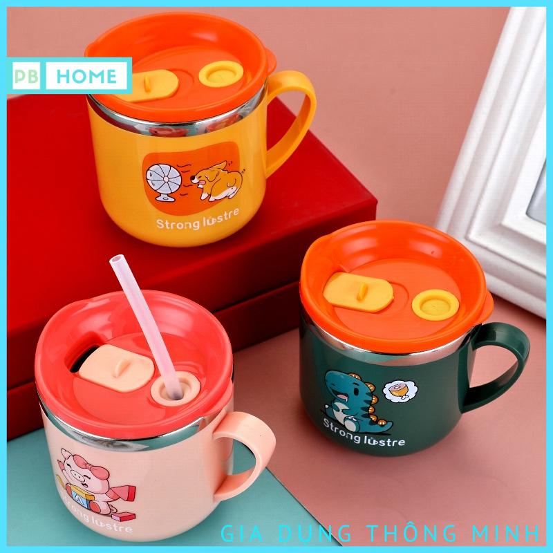 Cốc Giữ Nhiệt, Ly Giữ Nhiệt In Hình Thú Đáng Yêu, Kèm Ống Hút Cho Bé Cao Cấp