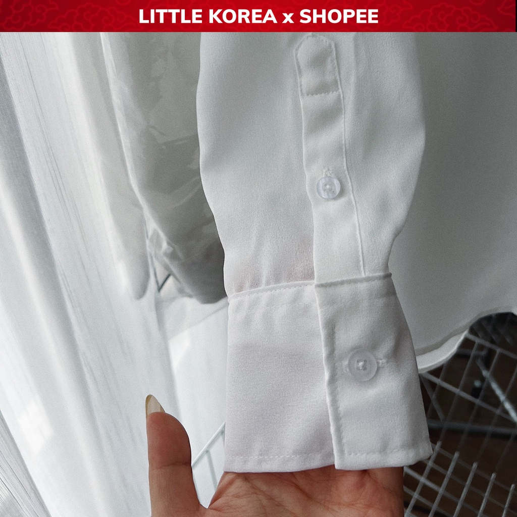Áo Sơ Mi Nữ Màu Trắng Basic Form Rộng Dáng Suông Tay Dài Thời Trang Kiểu Công Sở - LITTLE KOREA