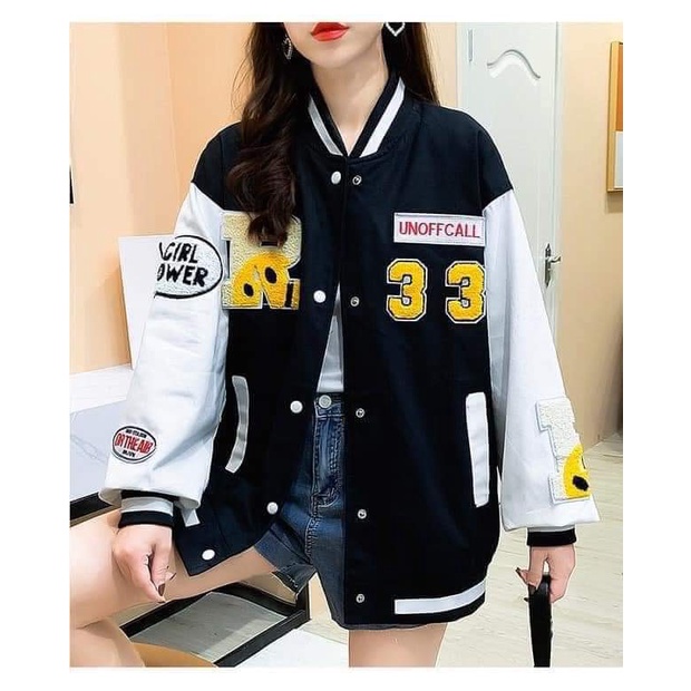 Áo bomber nhung tăm phối tay da số 33 Hàng thêu cực sắc nét.