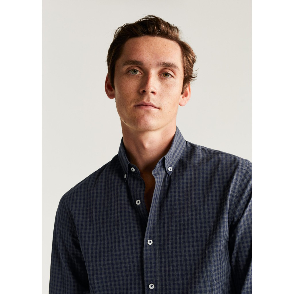 Áo Sơ Mi Nam Mango Slim Fit Gingham Check Shirt Dark Navy