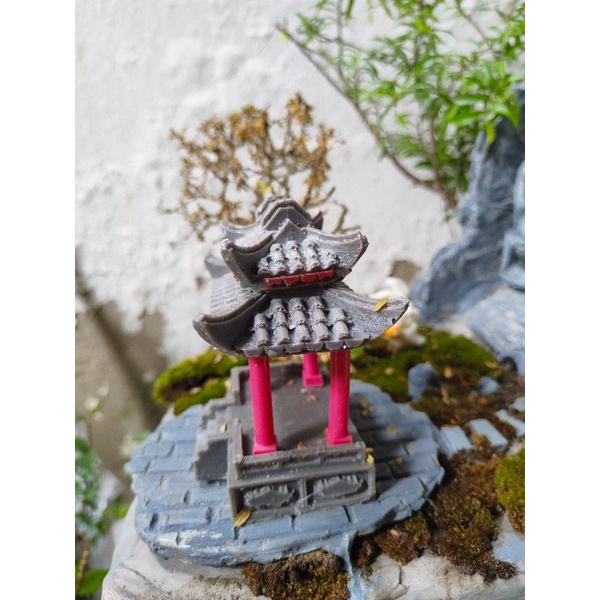 Bonsai Lầu nghinh phong 4 góc 2 mái tiểu cảnh phật giáo