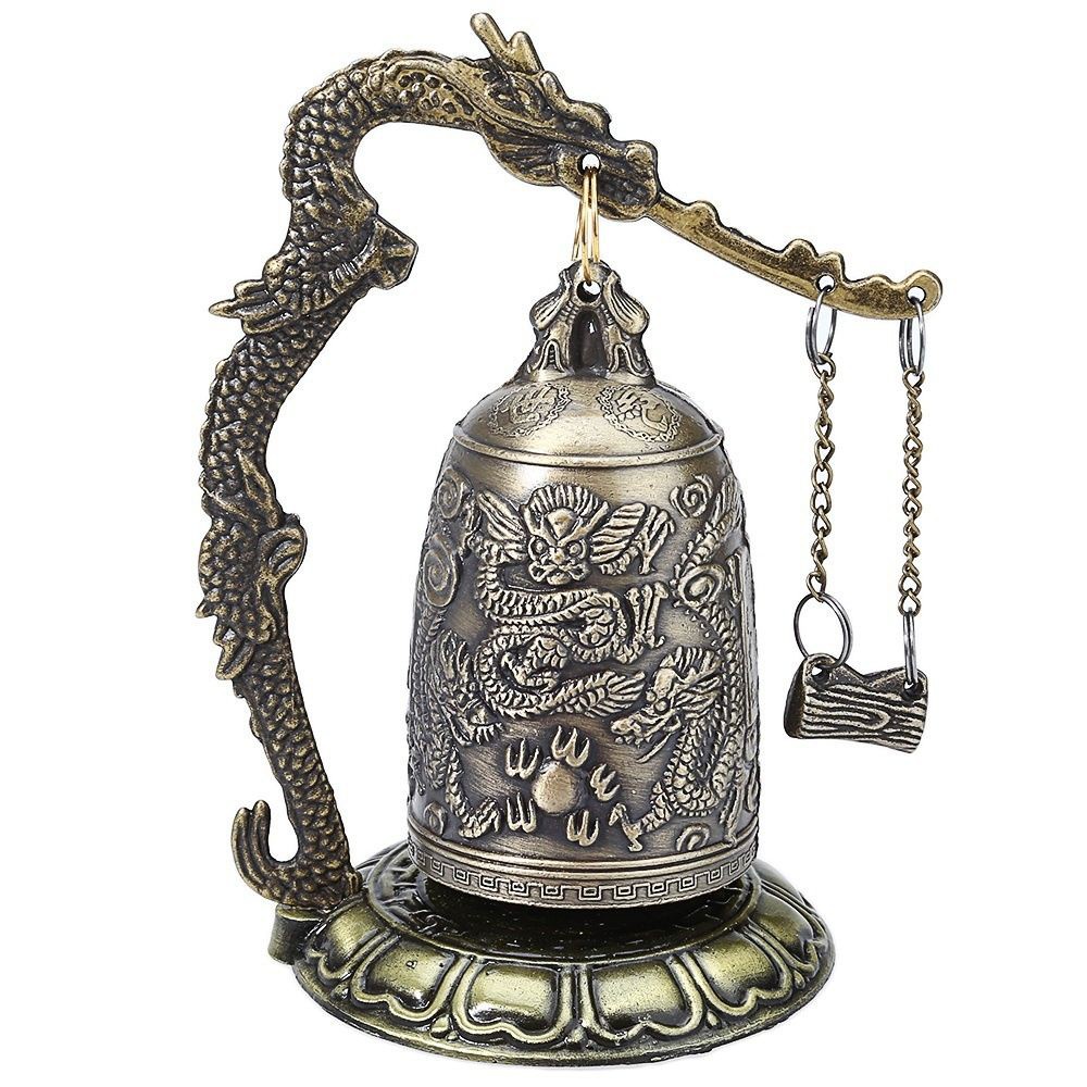 WMES1 Crafts Bronze Lock Classic Vintage Buddhist Bell Antique Style Home Decor Buddhist Exquisite Dragon Carved Zinc Good Luck Bell/Multicolor
