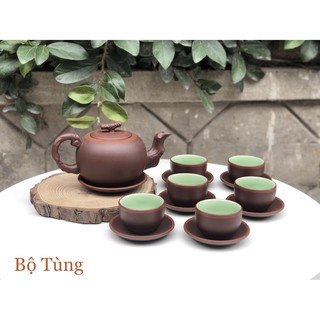 [Trà ngon🍵] Bộ ấm chén tử sa, ấm trà gốm sứ Bát Tràng bộ tùng (1 ấm 6 chén 7 đĩa)