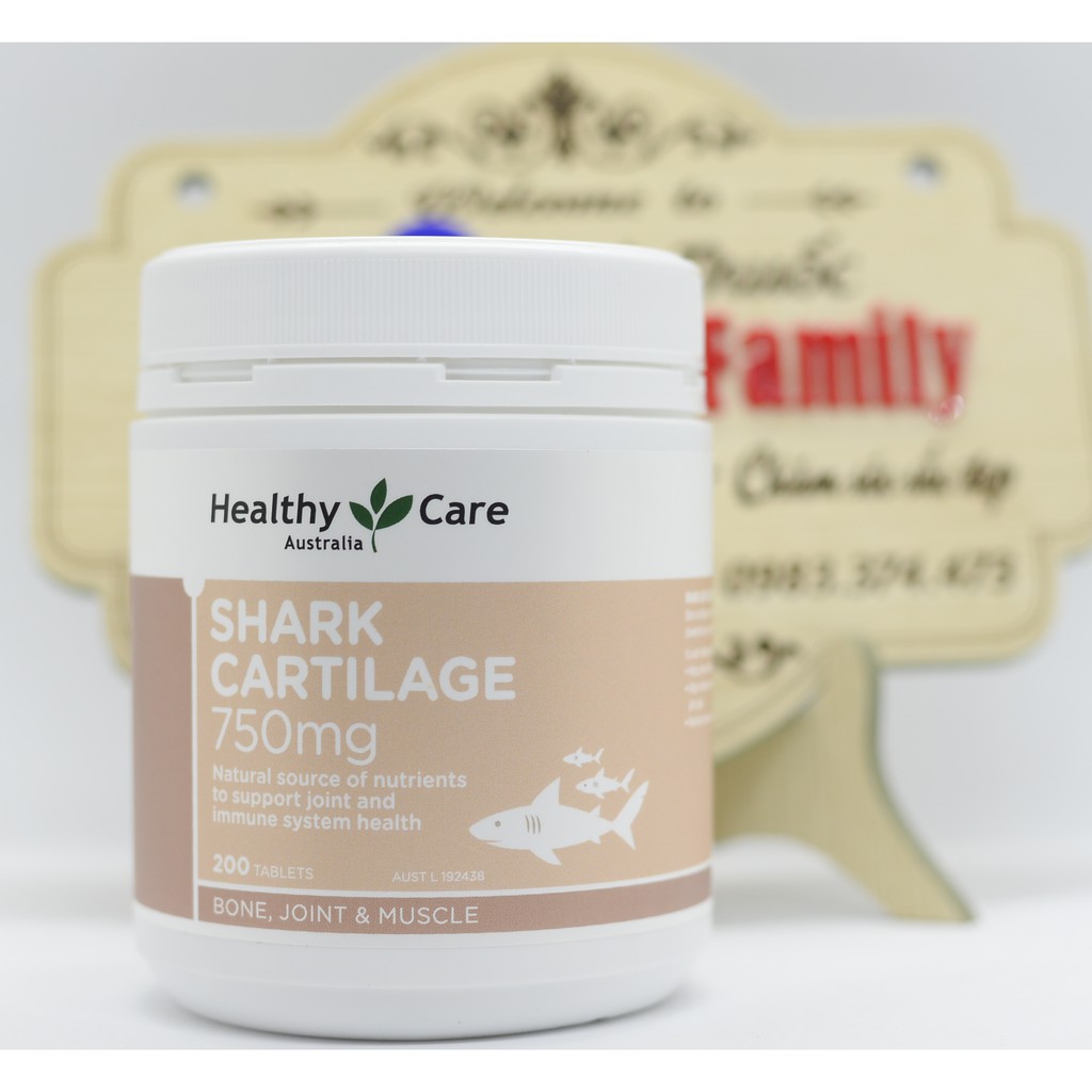 Viên sụn cá mập 750mg [Úc] Healthy Care Shark Cartilage 750mg - Hỗ trợ điều trị các vấn đề về cơ xương khớp - 200 viên