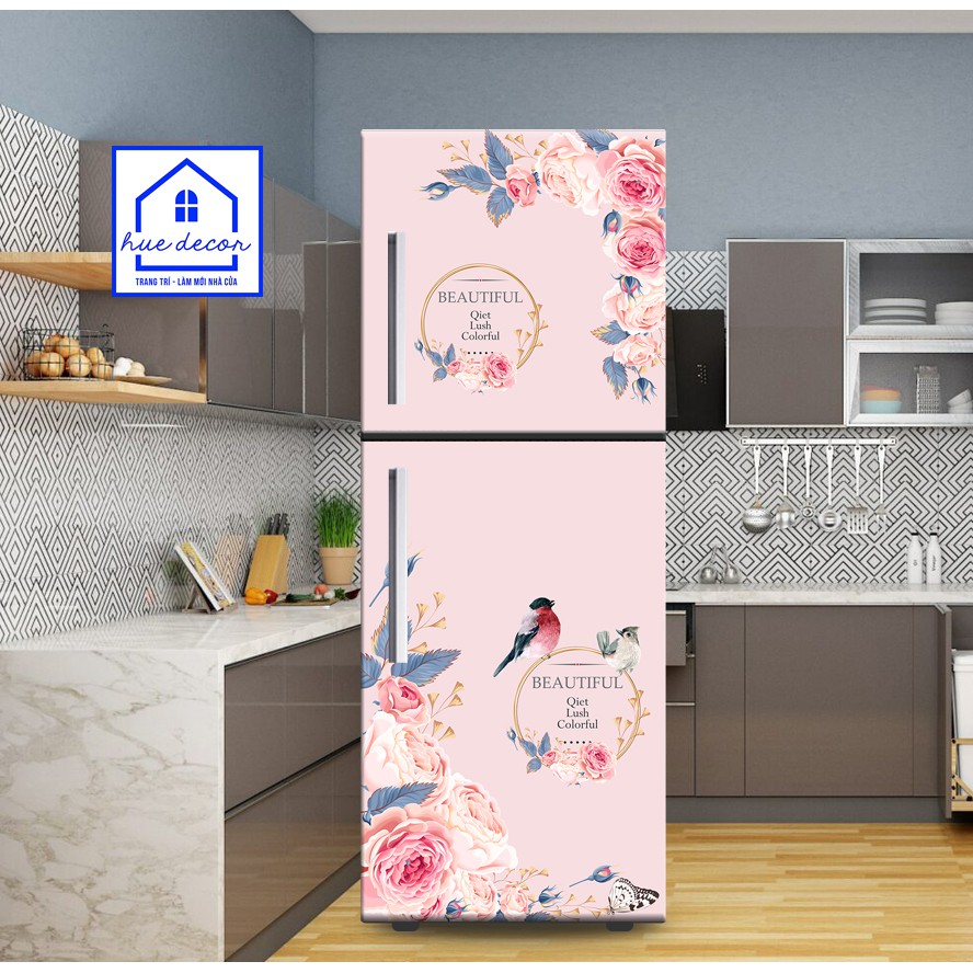 Giấy dán tủ lạnh Hoa Hồng pháp HUE DECOR  chất liệu decal cao cấp chống nước, siêu bền