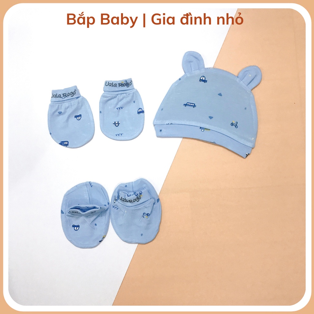 Set Mũ Bao Tay Chân Sơ Sinh UALA ROGO Vải Petit