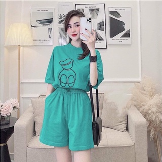 Đồ bộ quần áo thun đùi con gấu thời trang 3 size 45-60kg chất liệu thun cotton