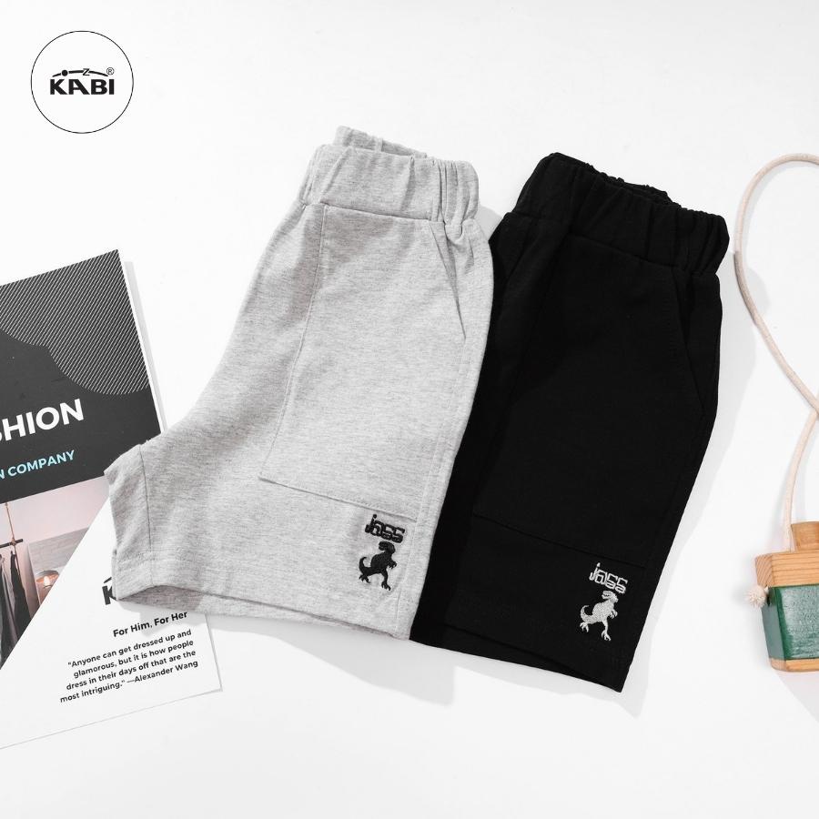 Quần đùi thun bé trai KABI sooc cotton thoáng mát thoải mái cho bé màu trơn thêu họa tiết - BQN003