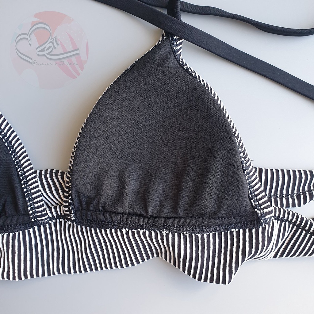 Bộ bơi hai mảnh cột yếm cổ phối quần lưng trung shade dập sọc ngang xuất khẩu Mỹ