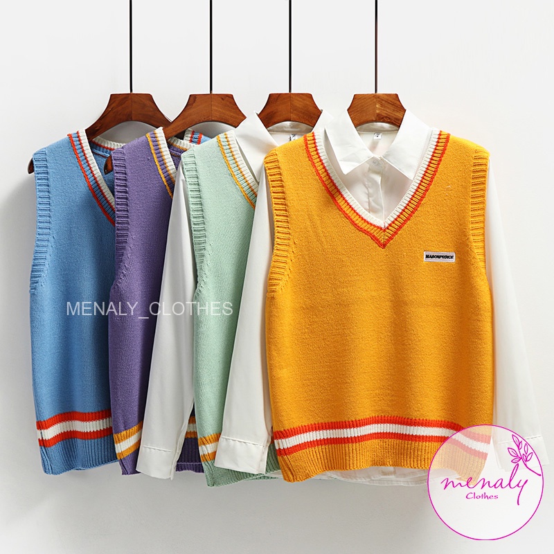 Áo len gile ulzzang unisex AH039, mẫu áo gile hàn quốc dáng dài rộng năng động trẻ trung, dễ kết hợp