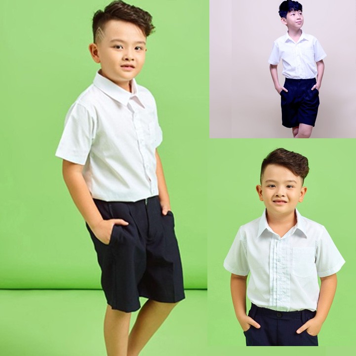 Bộ đồng phục học sinh nam Jadiny áo trắng tay ngắn và quần short