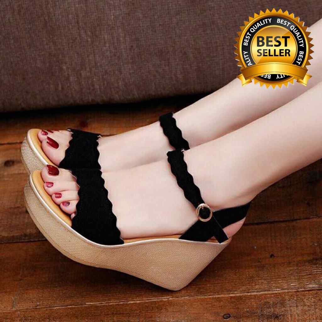 (Ảnh thật) Sandal đế xuồng 9cm🍁 MÀU đen lượn sóng Dép cao gót bền đẹp ôm chân siêu nhẹ dễ di chuyển.XUONGMAYHANOI.2