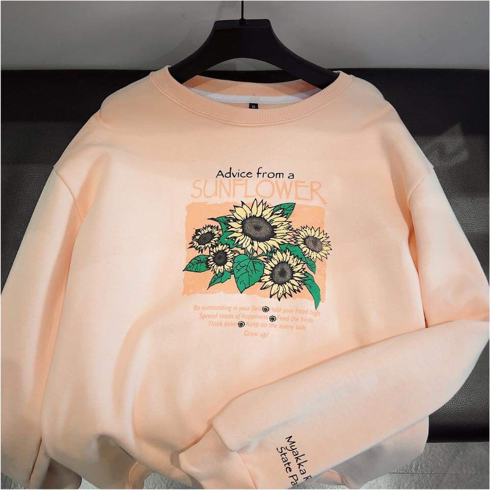 Áo Sweater Nữ Hình Hoa Cúc Vàng, Nỉ Bông Mềm Form Rộng