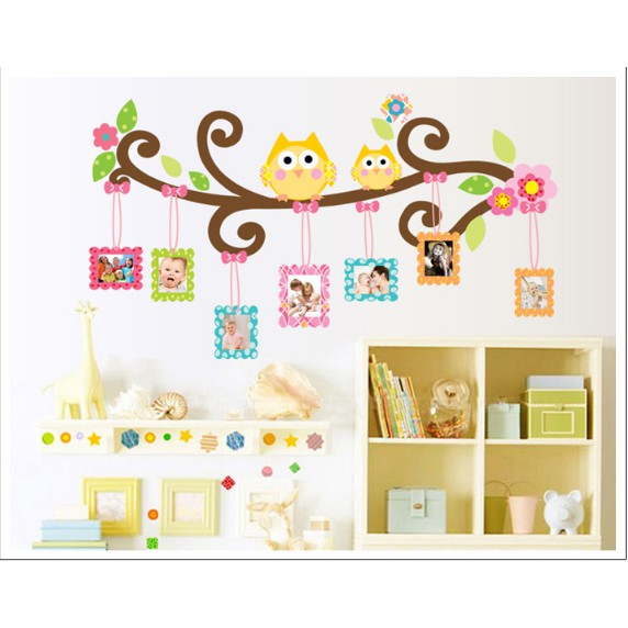 Decal trang trí Cành Cây cong Cú Mèo khung ảnh