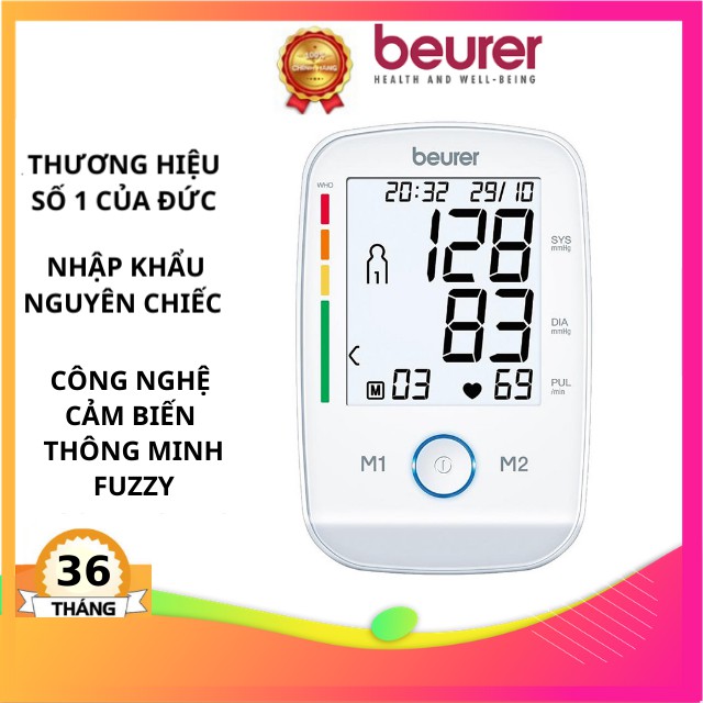 Máy đo huyết áp bắp tay tự động Beurer BM45, máy đo huyết áp đức, hẹn giờ đo máy đo huyết áp sạc pin,lưu kết quả 2 người