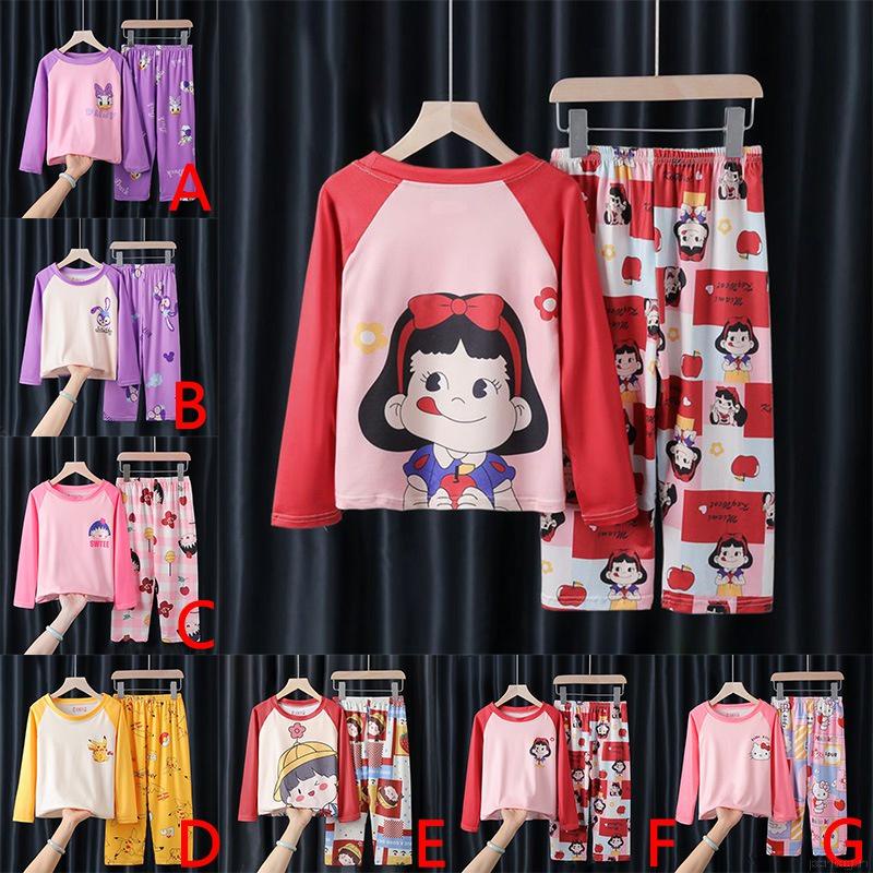 Bộ đồ ngủ tay dài in họa tiết hoạt hình dễ thương thời trang cho bé gái 2-7 tuổi