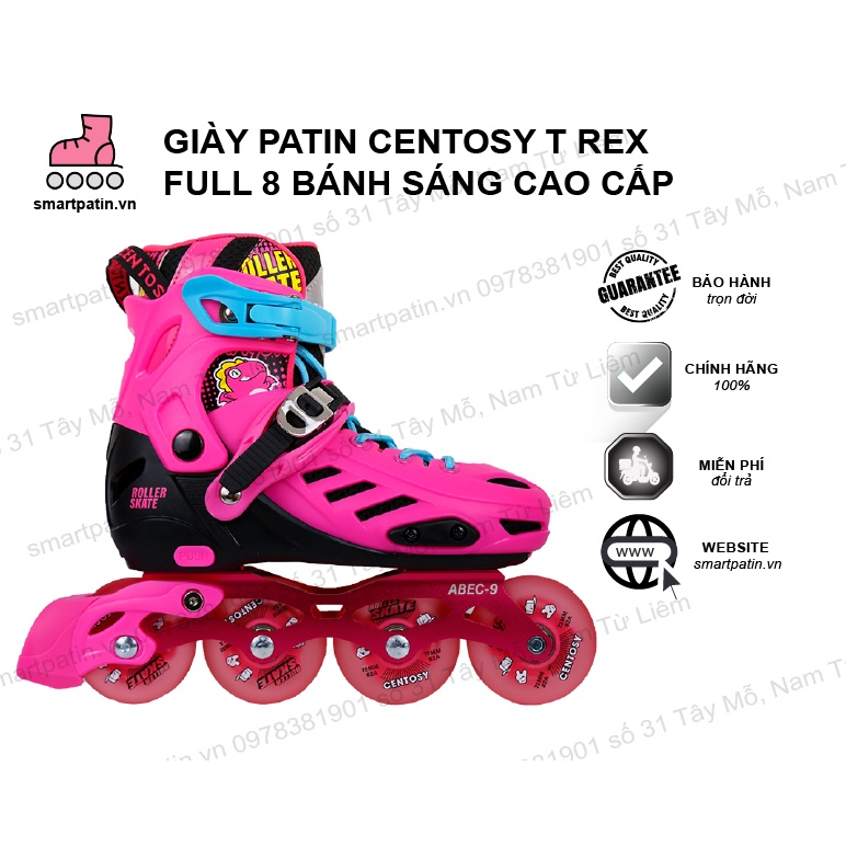Giày Patin Centosy T-rex 8 màu hồng bánh phát sáng cao su đặc cao cấp