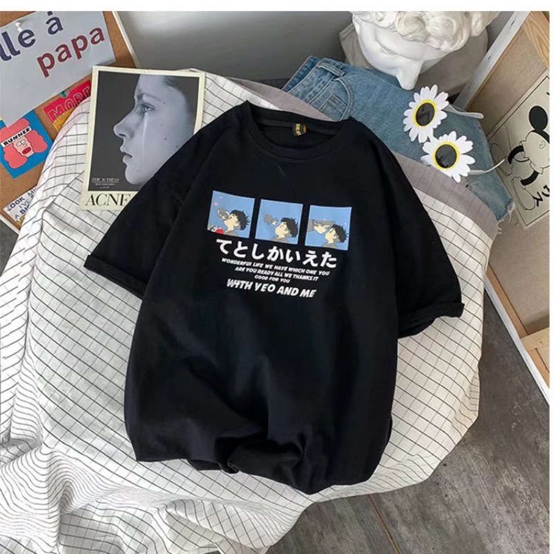 Áo Thun Unisex in hình hoạt hình - Myndi_clothes - Áo Phông Form Rộng Chất Cotton Thoáng Mát Mặc Đi Chơi, Đi Tập Thể Thao