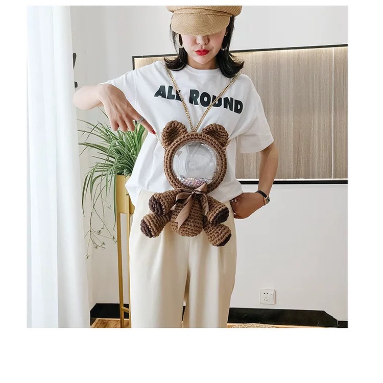 Túi Gấu, Balo Len Hình Gấu Mặt Trong Suốt Tự Làm Có Thể Làm 2 Kiểu Túi Đeo Chéo Và Balo Hot Tiktok