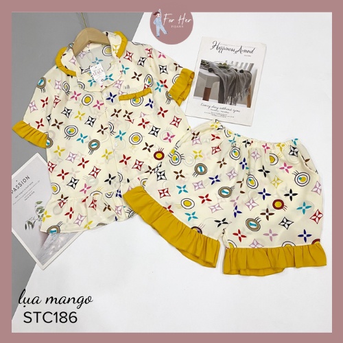 Bộ Ngủ Lụa Pijama Đùi Pizama Lụa Mango Siêu Xinh, Mềm Mịn