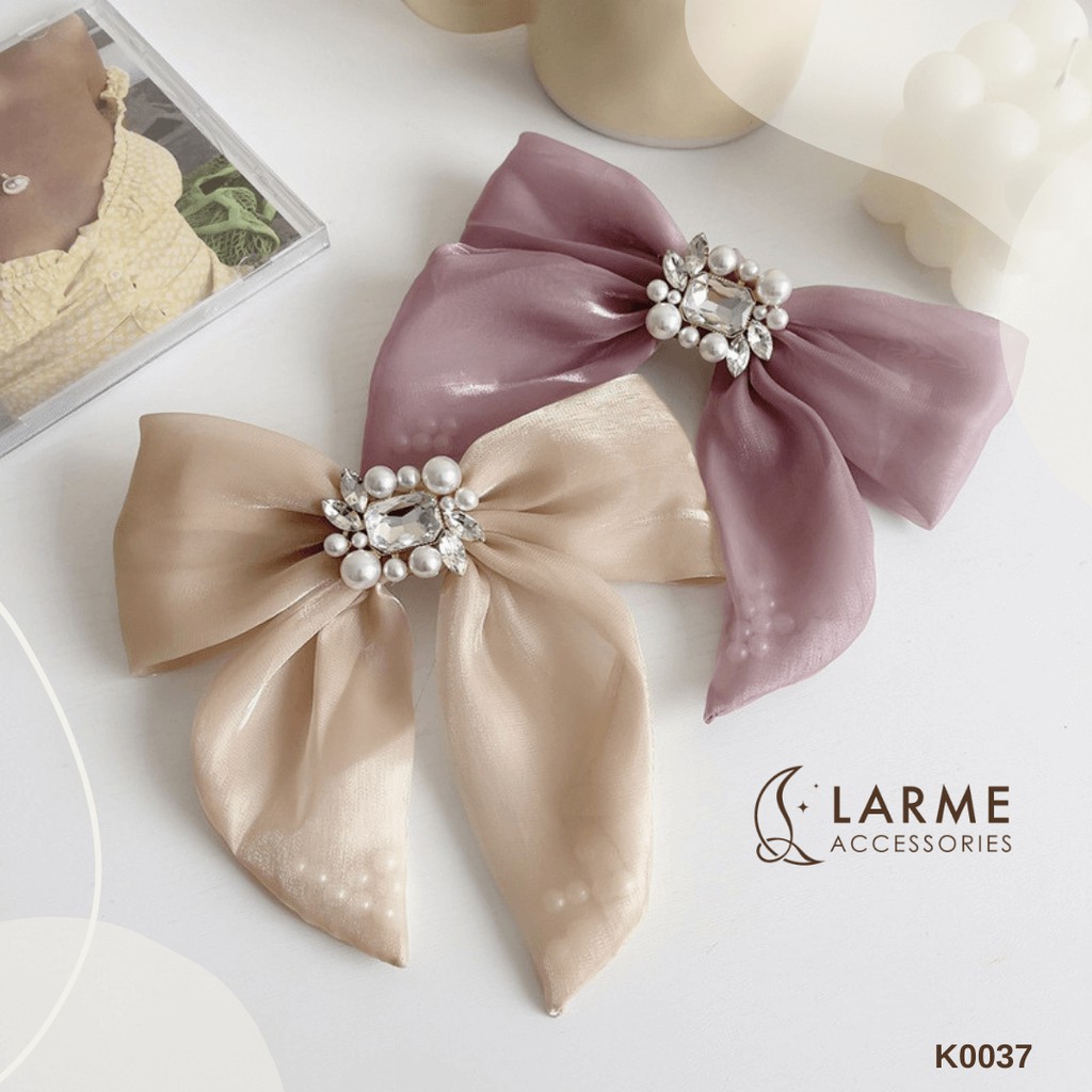 Kẹp tóc bấm nơ đính đá Hàn Quốc siêu sang chảnh Larme Accessories - K0034