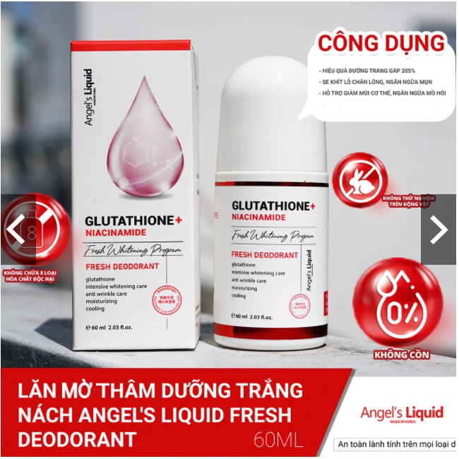 Lăn ngăn thâm nách Angel's Liquid làm trắng da Glutathione Whitening Magic Deo Stick 60ml