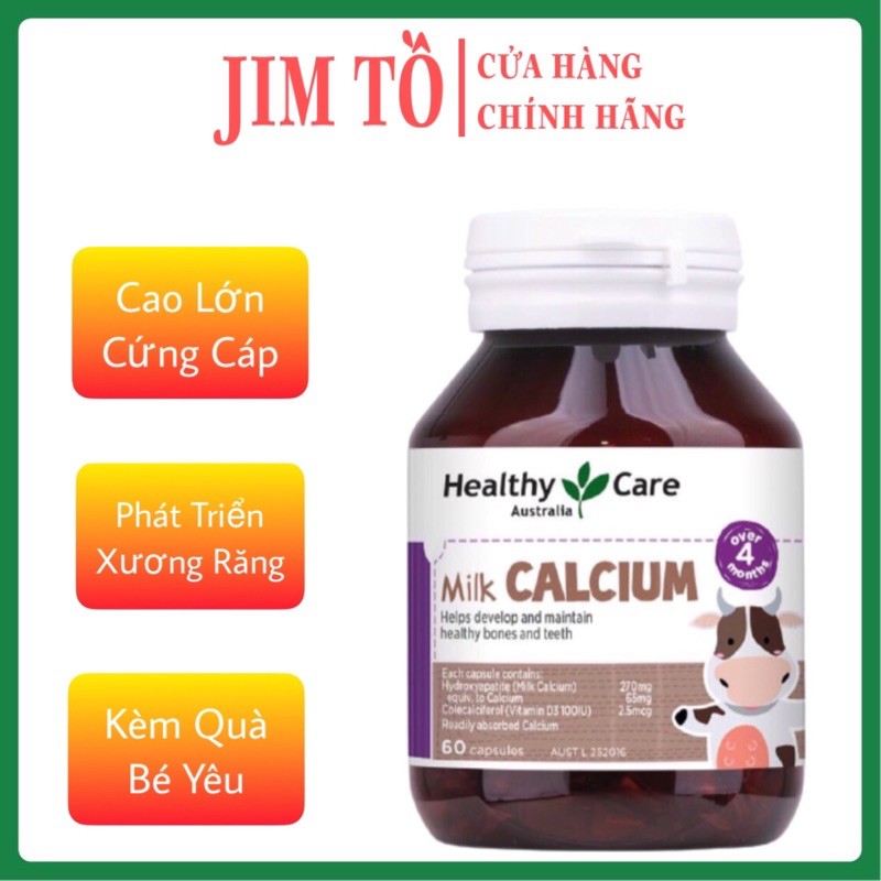 (100% Hàng Auth ) Canxi sữa Milk Calcium Healthy Care 60 viên Úc  đẩy lùi rụng tóc, biếng ăn, khóc đêm cho bé