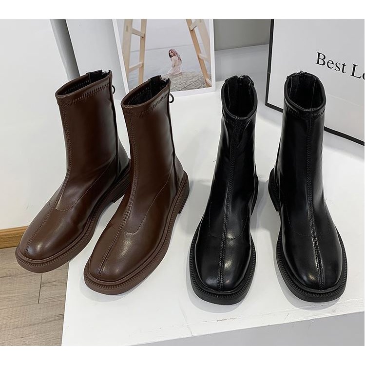 Bốt nữ da mềm WOMEN'S STORY boots lót nỉ khóa sau đế bằng 3 cm cao cấp boot cao cổ thời trang mùa đông W18
