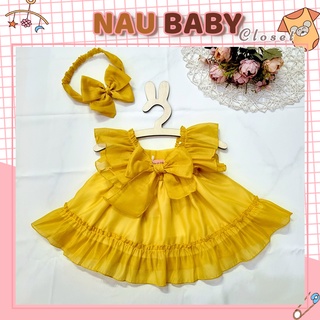 Đầm cho bé đầy tháng, thôi nôi - Chất tơ phối lót lụa habutai - Size 5kg đến 25kg - Nau Closet (chuyên body cho bé)