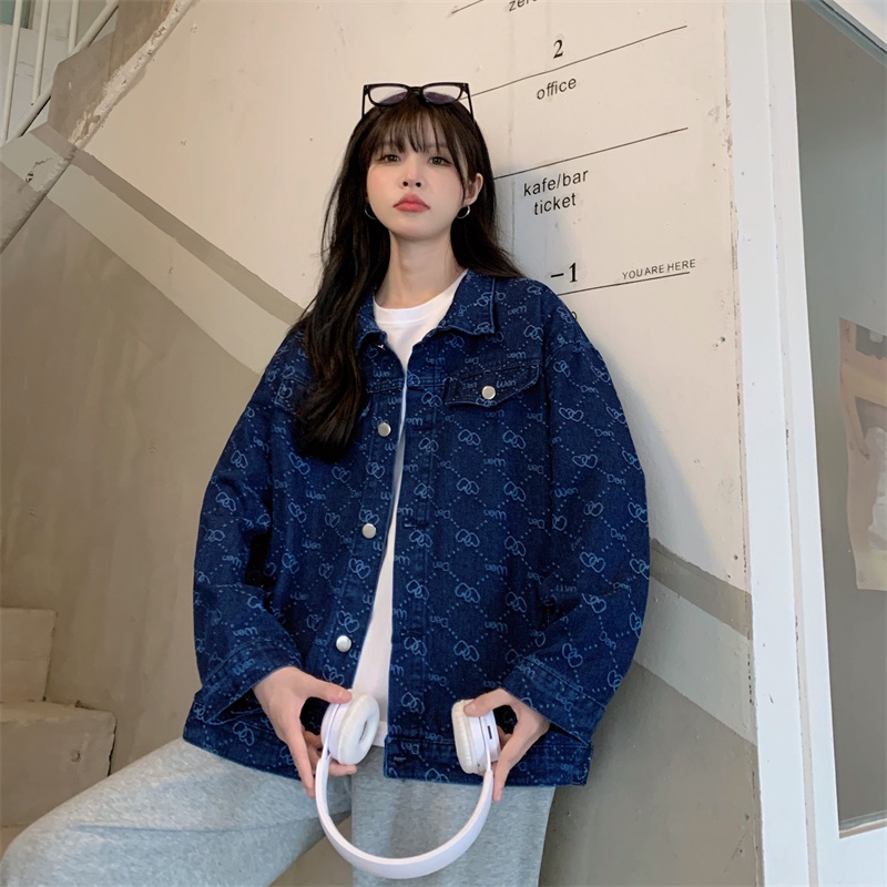 Áo Khoác Denim Có Cổ Form Rộng Theo Phong Cách Preppy Dễ Phối Đồ