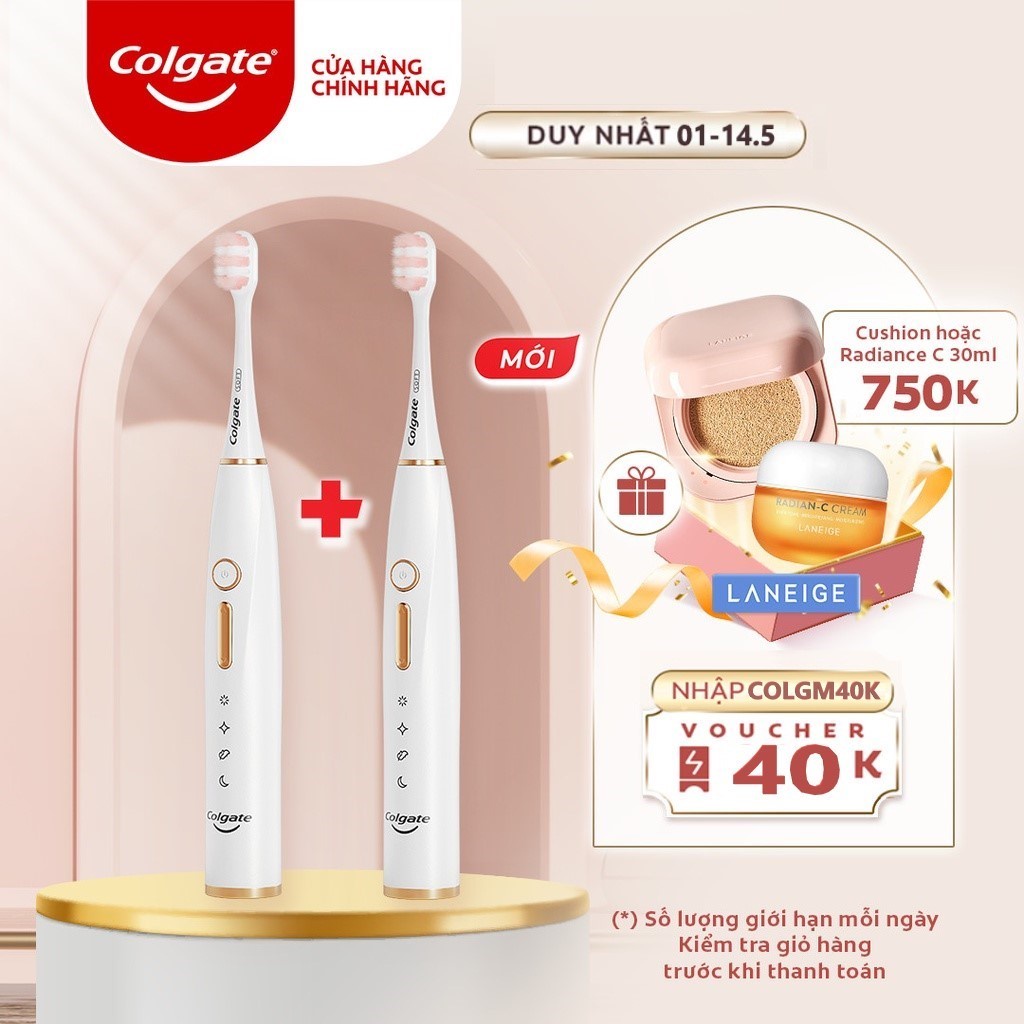 Bộ 2 Bàn chải điện Colgate trắng sáng răng công nghệ sóng âm với 33 chế độ chăm sóc nướu