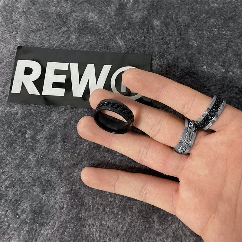 Nhẫn thép titan phối dây xích xoay được phong cách harajuku cá tính dành cho nam và nữ 22777