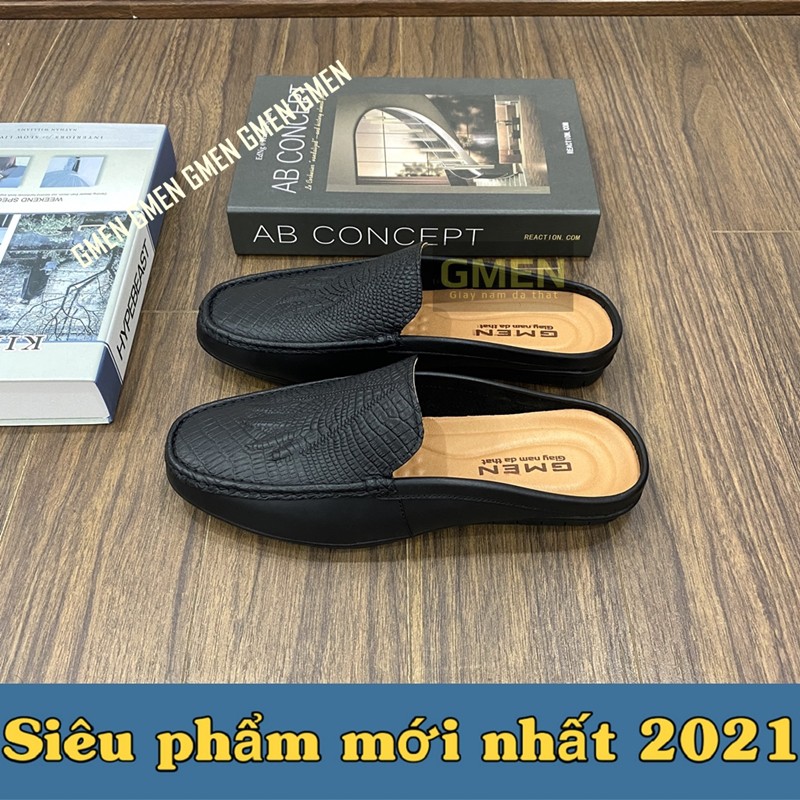 Giày sục nam da bò dập vân cá sấu-giày lười da đế cao su êm chân bảo hành 12 tháng GM01 | BigBuy360 - bigbuy360.vn