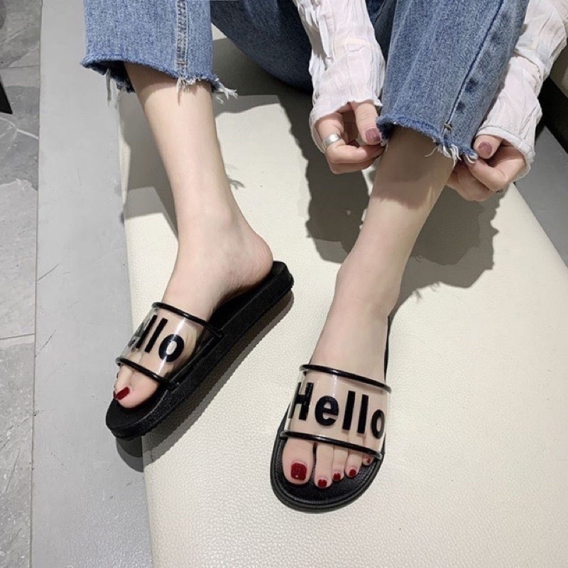 Dép hello 2 màu đen hồng dành cho nữ