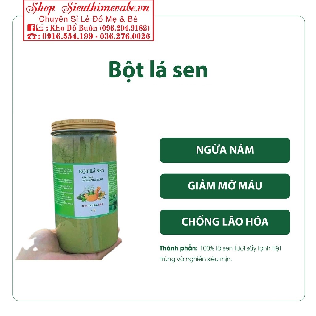Hộp 500gr bột lá sen nguyên chất sấy lạnh
