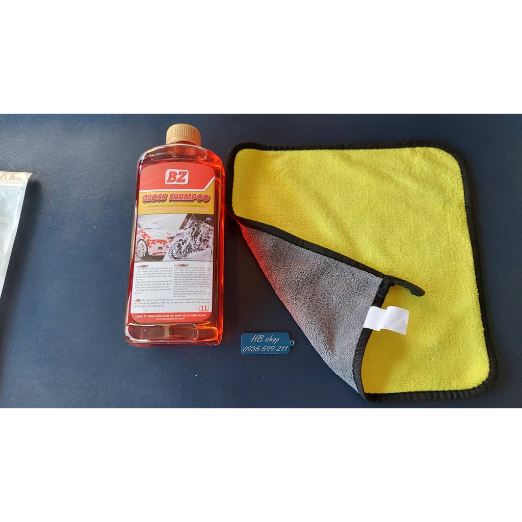 Rữa xe xà bông BZ kèm bộ cọ lông heo và khăn lau xe 2 mặt