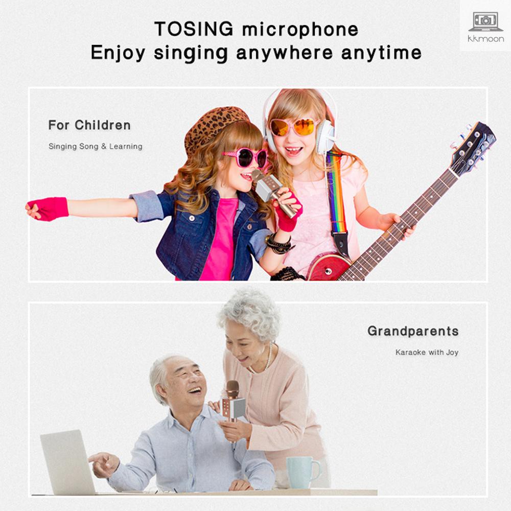TOSING 008 Wireless Karaoke Microphone Bluetooth Speaker 2-in-1 Handheld Singing Recording Portable KTV Player for iOS Android Smartphones Tablet PC Grey
