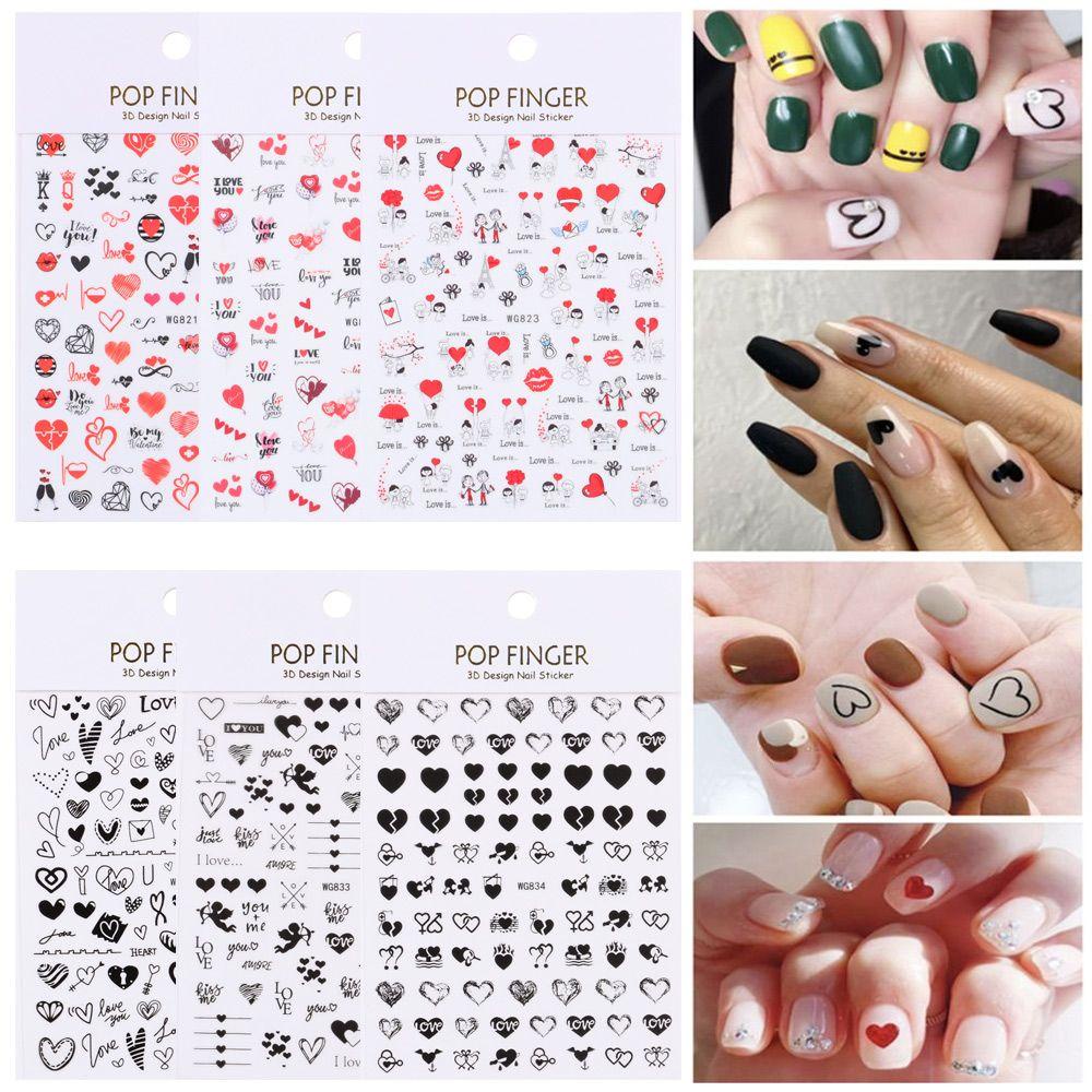 Miếng Dán Trang Trí Móng Tay Tự Dính Hình Trái Tim In Chữ Dễ Thương