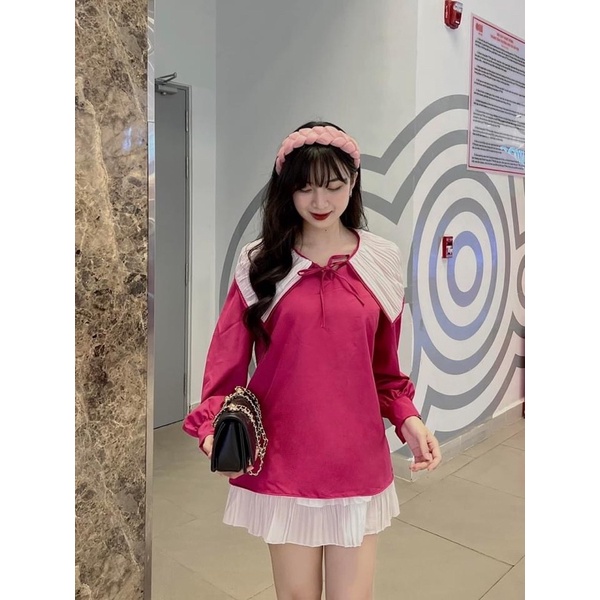 Áo bèo xếp li có 3 màu Nâu - Hồng - Xanh