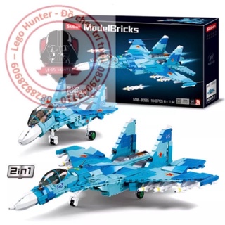 Army Sluban m38 b 0985 bộ đồ chơi lắp ráp mô hình 2 in 1 Máy bay phản lực chiến đấu SU 27 của Nga