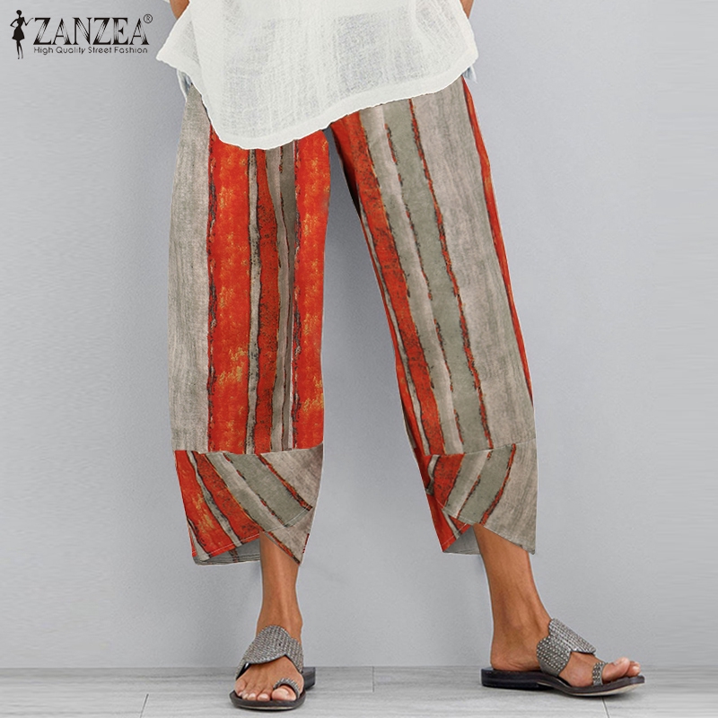 Quần Dài ZANZEA cho Nữ Ống Rộng Họa Tiết Kẻ Sọc Vintage Thời Trang | BigBuy360 - bigbuy360.vn