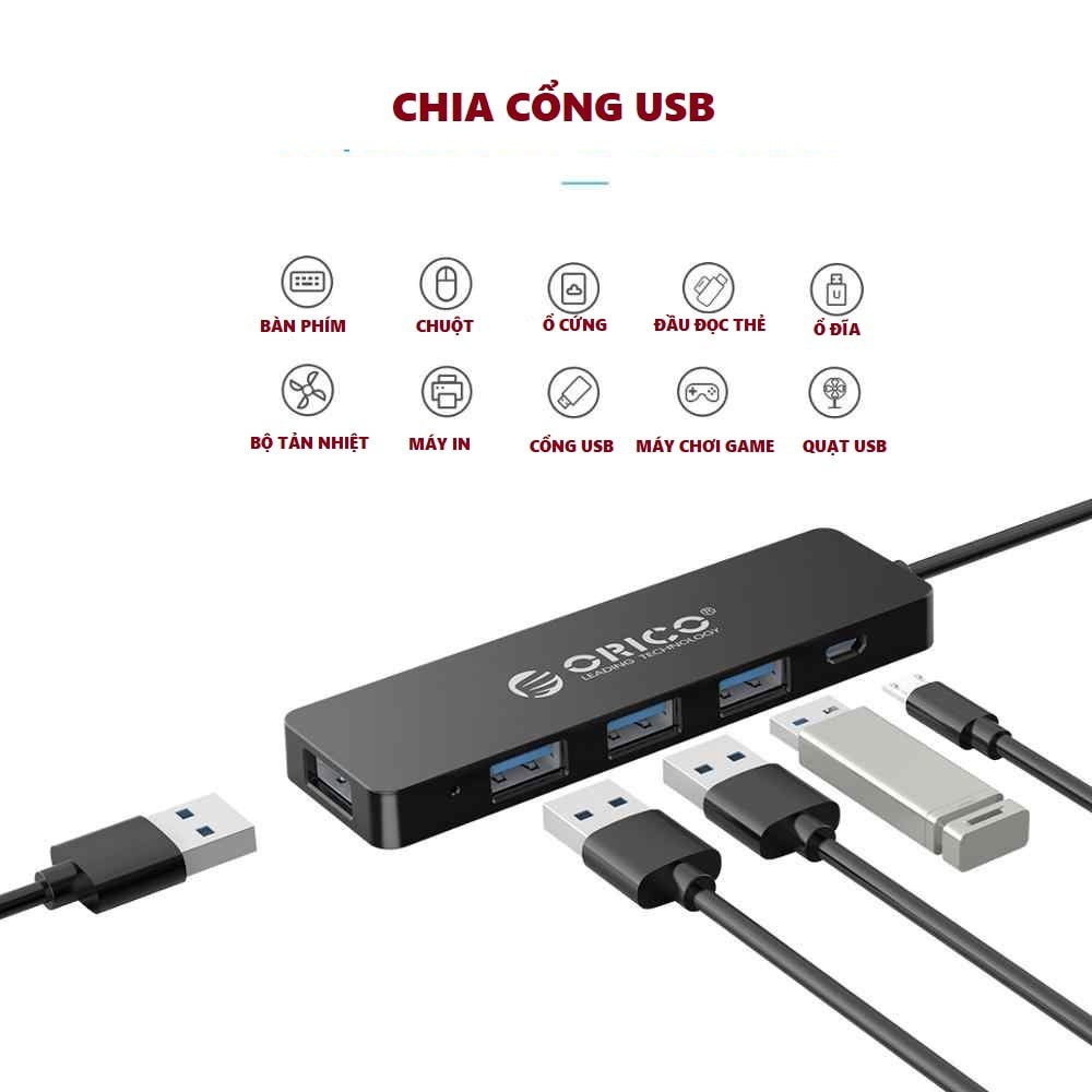 Bộ chia cổng usb Hub USB ORICO 4 Cổng FL01-BK-BP - FL01-WH-BP